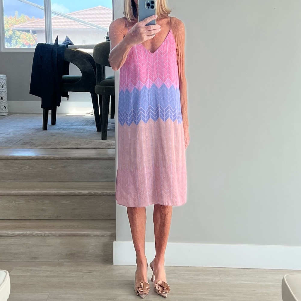 Multicolored satiny style midi slip dress